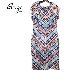 Beige by ECI NWOT Indie Abstract Chevron Jewel Art Design Bodycon Midi Dress 12